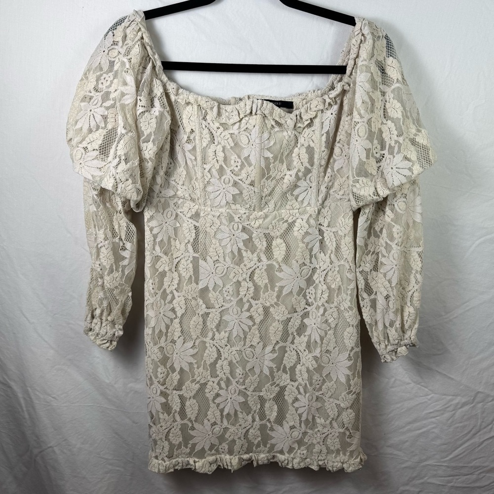 NWT Forever 21 Cream Lace Long Sleeve Dress Womens Size M